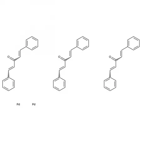 Chemical structure of Pd2dba3 (Tris(dibenzylideneacetone)dipalladium(0)) | 51364-51-3