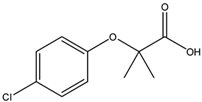 chemical structure of 2-(4-Chlorophenoxy)-2-methylpropionicacid