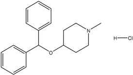 Chemical structure of 4-Diphenylmethoxy-1-methylpiperidinehydrochloride | 132-18-3