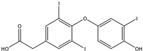 Chemical structure of 3,3',5-Triiodothyroacetic acid | 51-24-1