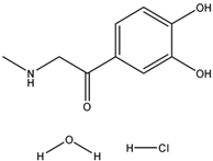Chemical structure of 3',4'-Dihydroxy-2-methylaminoacetophenone hydrochloride hydrate | 62-13-5