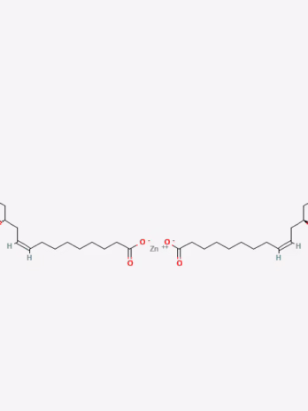 Chemical structure of zinc ricinoleate, zinc bis[(9Z,12R)-12-hydroxy-9-octadecenoate]