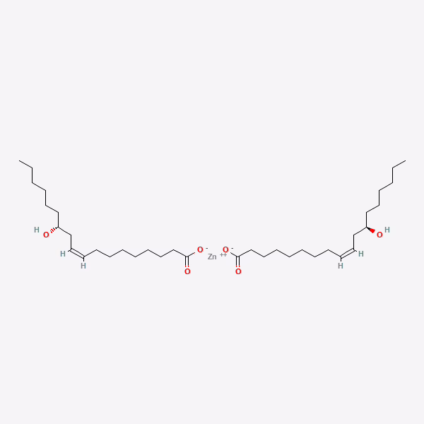 Chemical structure of zinc ricinoleate, zinc bis[(9Z,12R)-12-hydroxy-9-octadecenoate]